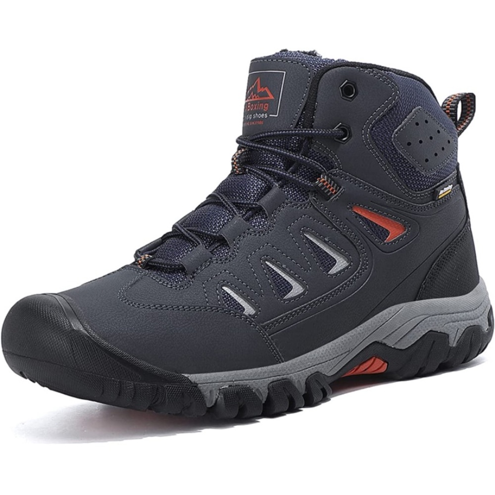 Men's Snow Boots Winter Boots Warm Lace-up Non Slip Hiking Shoes Navy